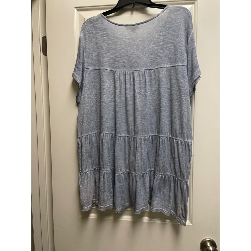 Style & Co Womens XXL Blue Embroidered Crochet Lace Tiered Boho Tunic Top Shirt - Picture 4 of 4